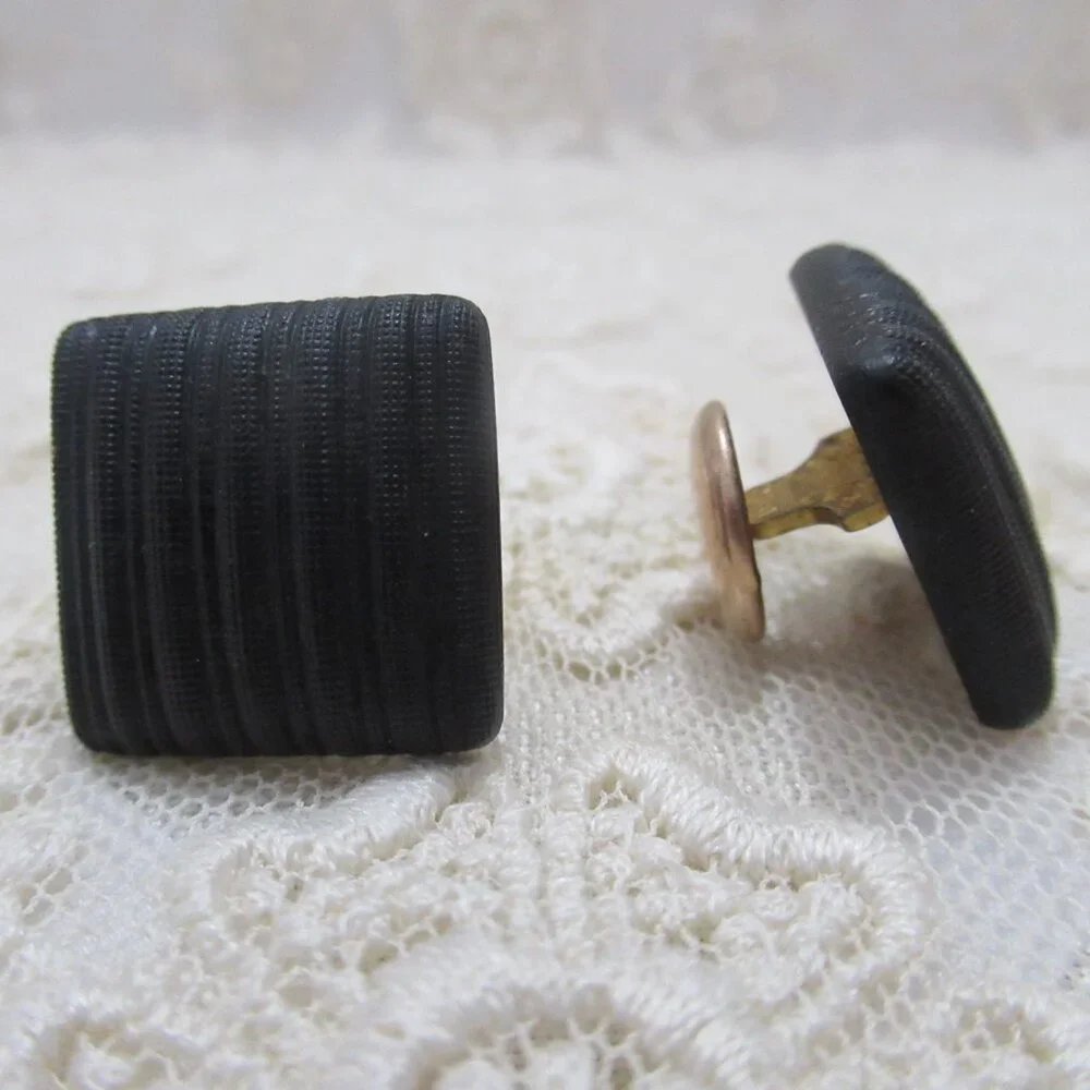 Victorian French Jet Crepe Stone Black Glass Mourning Cufflinks Patent Dec 1883